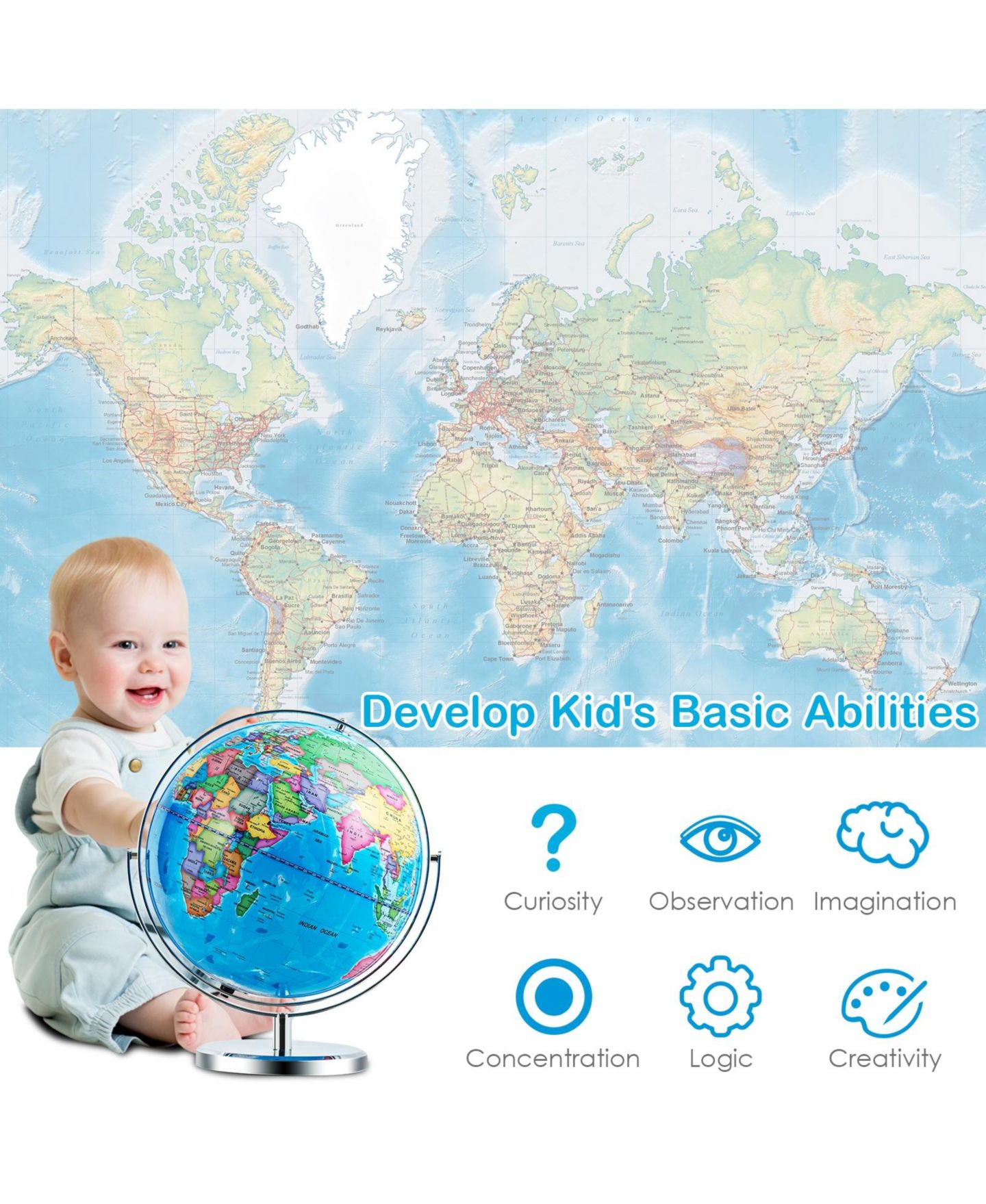 Детская игрушка SUGIFT 13" Illuminated World Globe, 720-Degree Rotating, Ages 3+ — фото 5