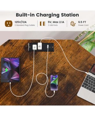 L-shaped Gaming Desk Computer Desk with CPU Stand Power Outlets