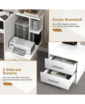 51" MDF Multi-Storage White Desk – Bookshelf & Drawer Home Office Computer Table