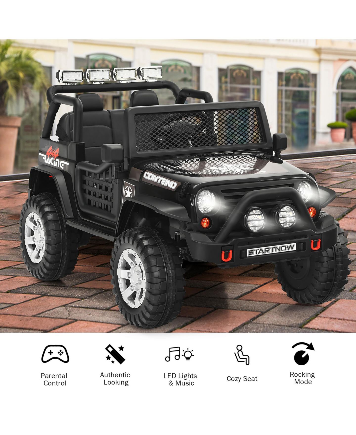 Детская игрушка Costway Kids Ride On Truck, 12V Electric with Remote Control and Lights & Music, 110 lb. Capacity, от 3 лет, цвет: Чёрный — фото 6