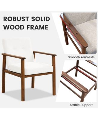 Modern Accent Chair Upholstered Linen Fabric Armchair with Solid Wood Legs