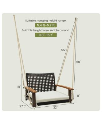Outdoor Single Swing Chair Bench 1-Person Rattan Porch Swing with Cushion