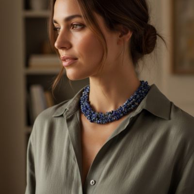 Big Chunky Chips Cluster Multi Strand Statement Bib Collar Necklace