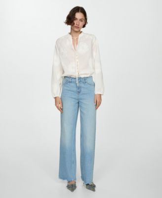 Mango Women's Bow Detail Floral Embroidered Blouse - Macy's