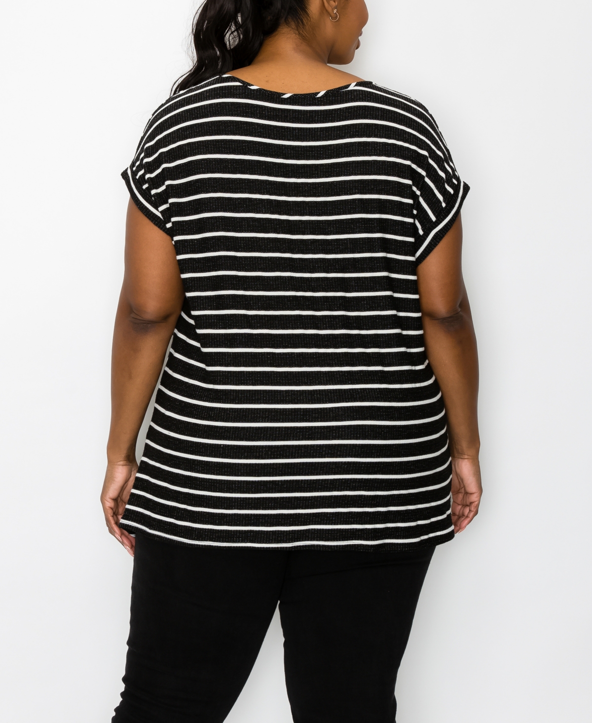 Coin 1804 Plus Size Pointelle Stripe Mitered Twist Front Top