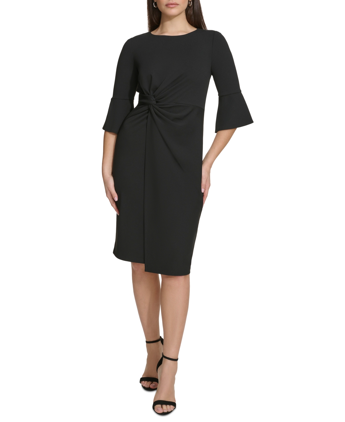 Kensie Women's Bell-sleeve Twist Sheath Dress In Black