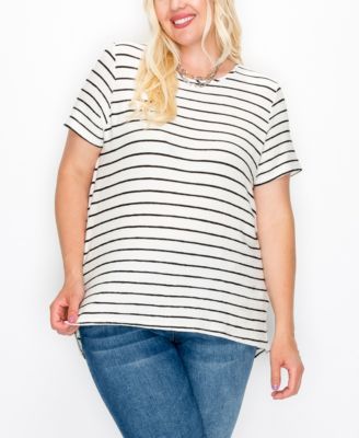 COIN 1804 Plus Size Pointelle Stripe Button Back Top - Macy's