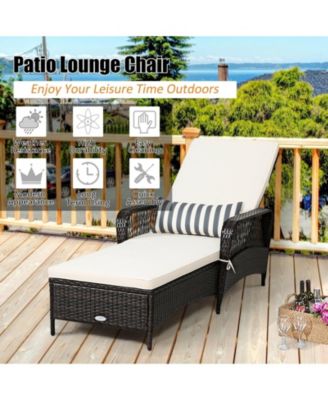 PE Rattan Chaise Lounge Chair Arm Chair Recliner Adjustable with Pillow