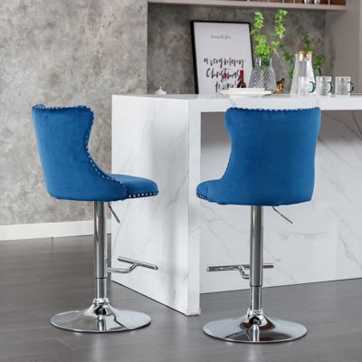Adjustable Swivel Velvet Bar Stools with Backs (Set of 2)