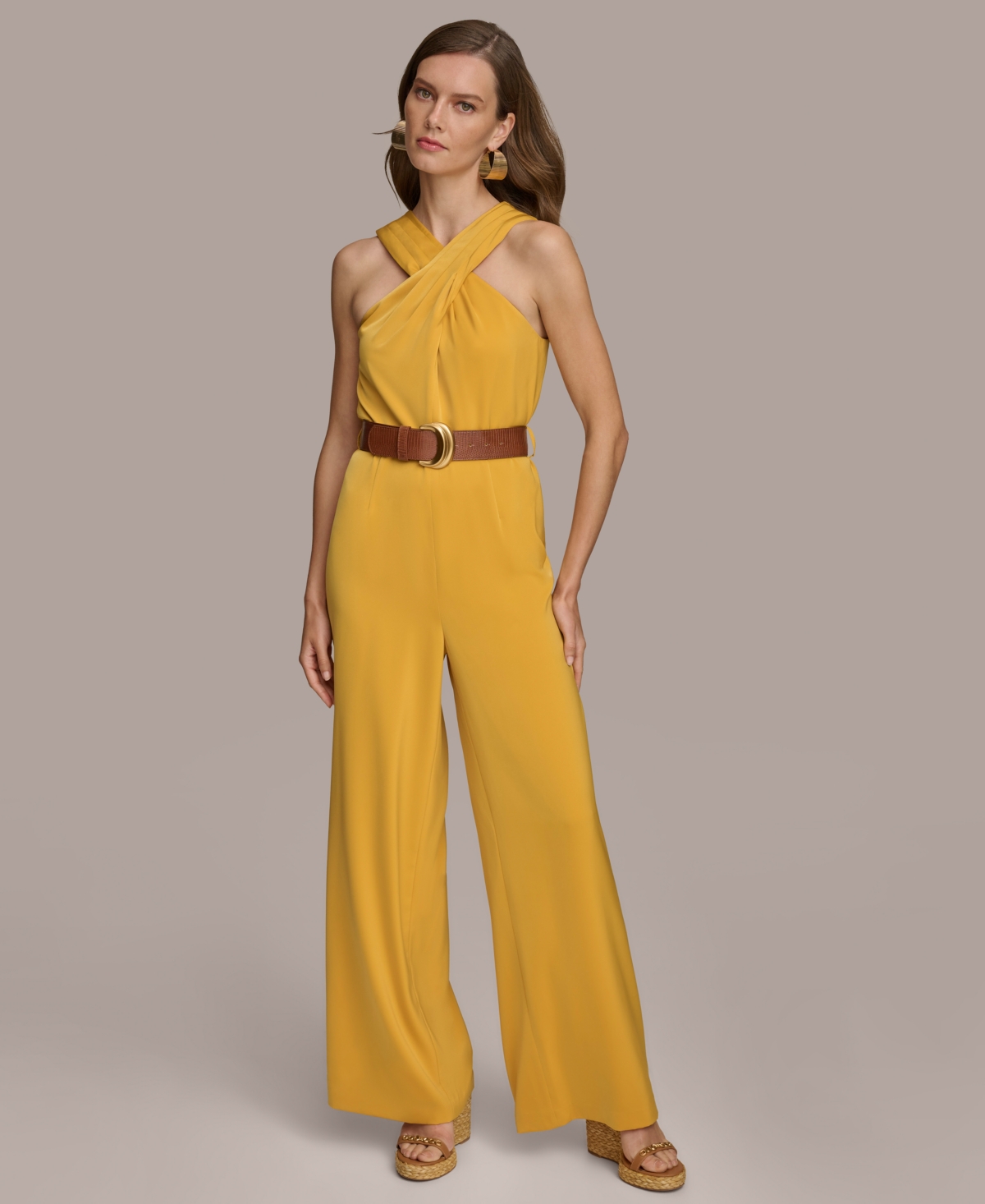 Donna Karan Women's Halter-Neck Belted Sleeveless Jumpsuit