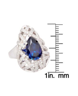 Sterling Silver Cubic Zirconia Large Pear Cut Weaving Halo Ring