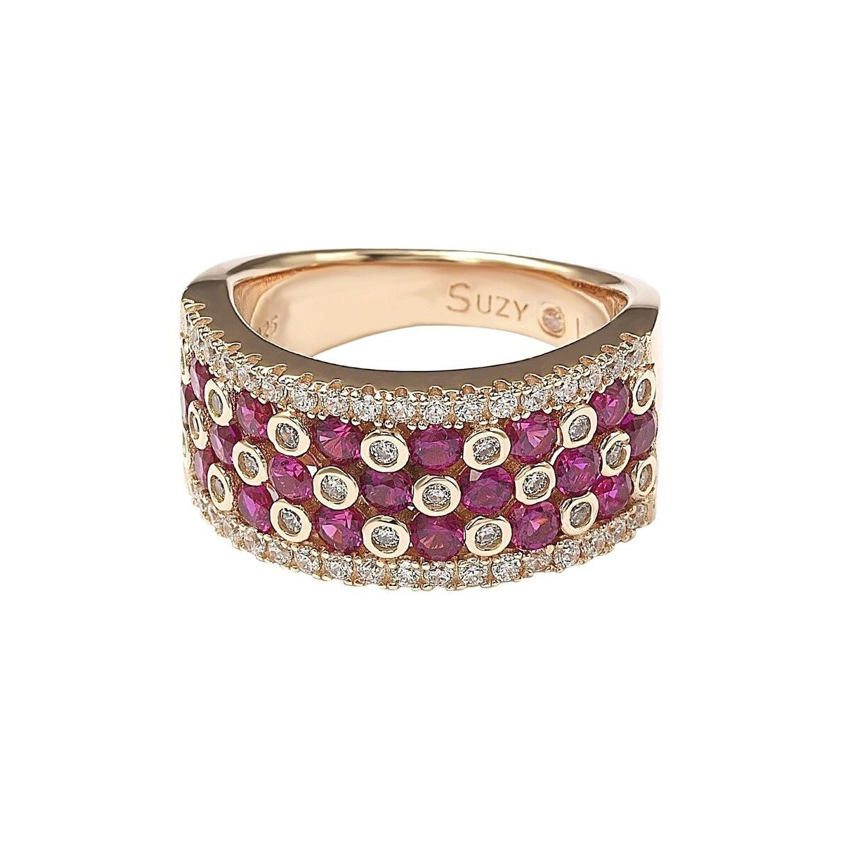 Suzy Levian New York Suzy Levian Rose Sterling Silver Red and White Cubic Zirconia Ring