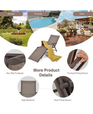 2 Pieces Foldable Chaise Lounge Chair with 2-Position Footrest-Brown