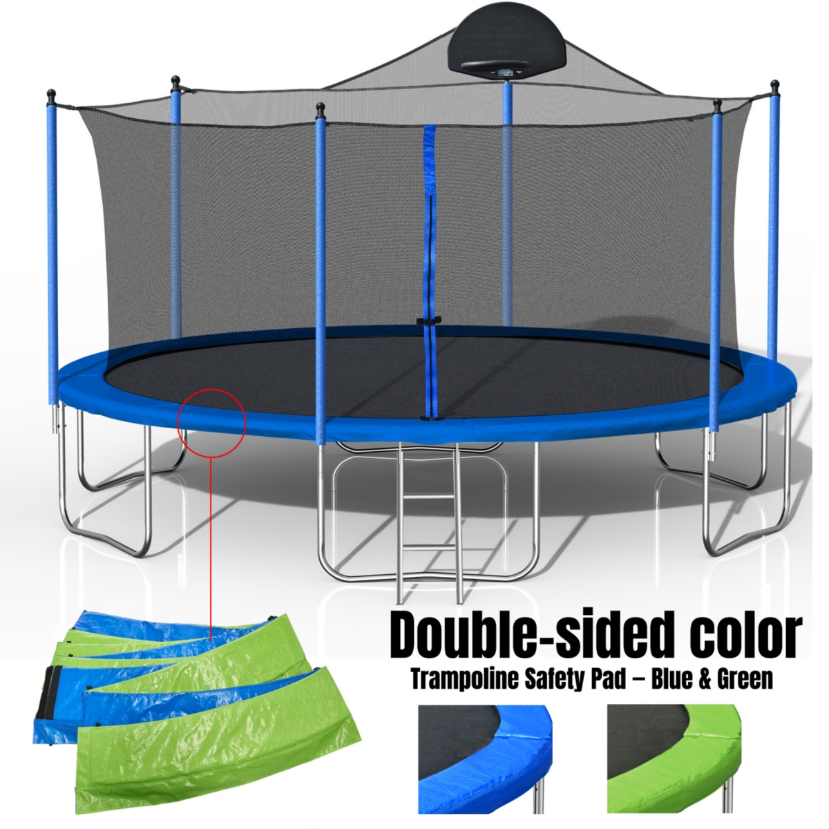 14FT Trampoline with Hoop, Ladder, Safety Net - Blue