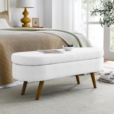 Ottoman Oval Storage Bench, Rubberwood Legs