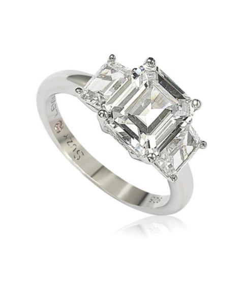 Украшения Suzy Levian New York Suzy Levian Sterling Silver Cubic Zirconia Emerald Cut 3.50cttw 3-Stone Center Stone Ring