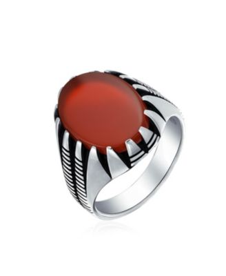 Biker Jewelry Animal Claw Set Large Oval Cabochon Signet Statement Western Ring Oxidized Silver