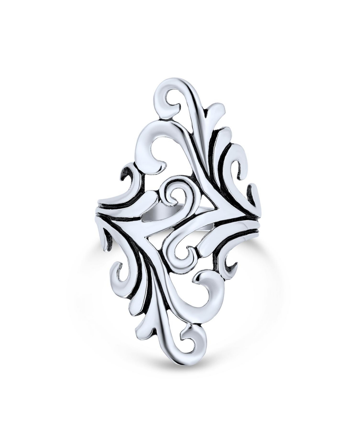Nature Swirl Leaf Vine Wrap Bypass Full Finger Armor Statement Ring Western Jewelry Oxidized .925 Sterling Silver - Silver