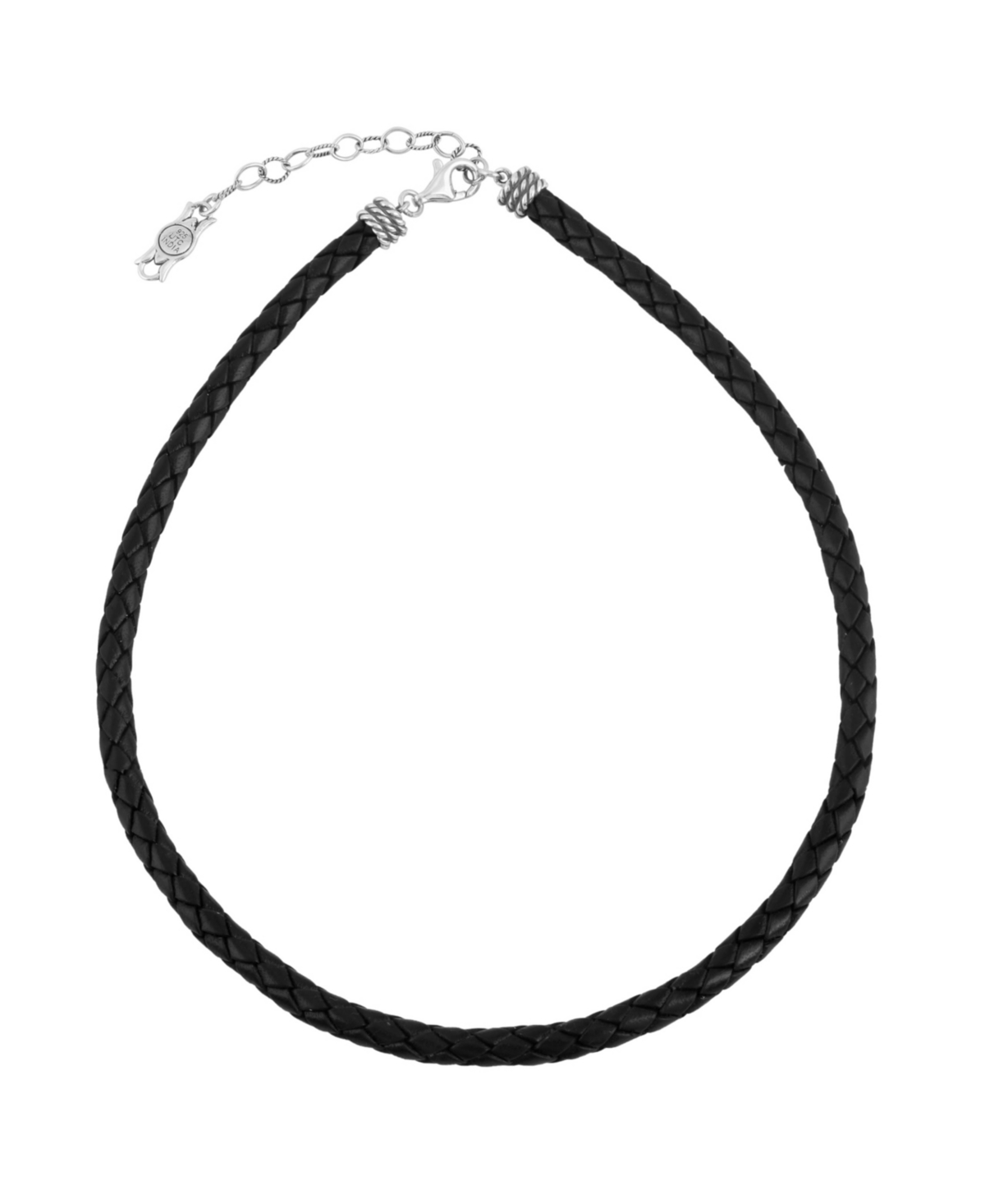 Braided Genuine Leather and Sterling Silver Necklace, 17-20 Inch Length - Silver/black leather