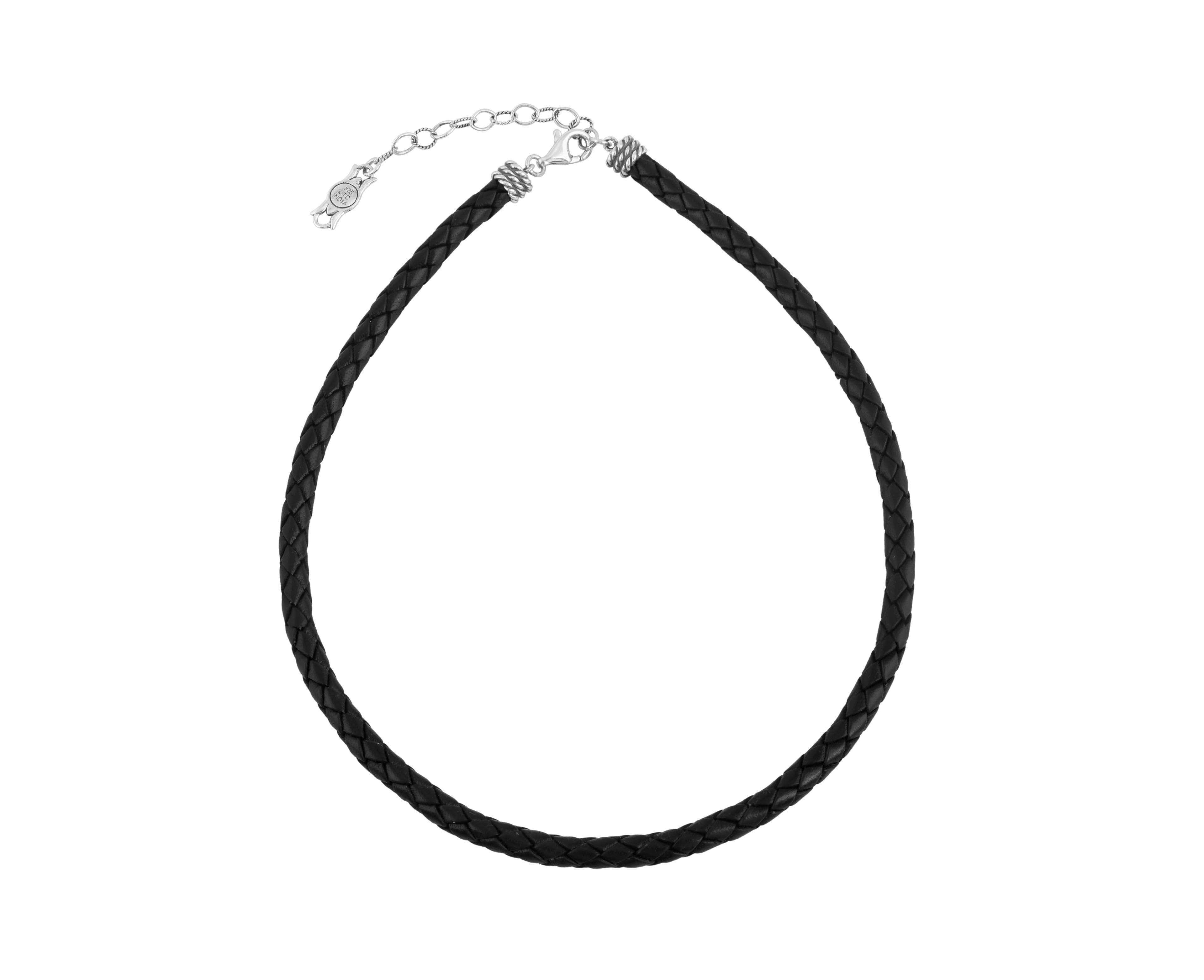American West Jewelry Braided Genuine Leather and Sterling Silver Necklace, 17-20 Inch Length