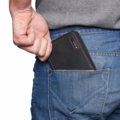 Unisex RFID Safe Zipper Wallet Genuine Leather Zip Around Bifold