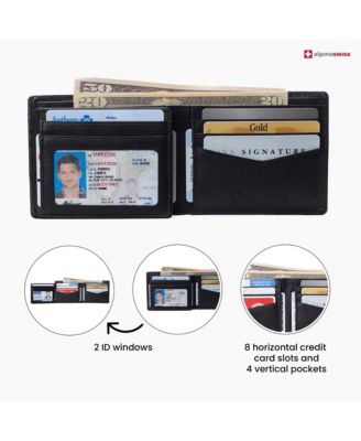 Men's Leather RFID Bifold Wallet 2 ID Windows Divided Bill Section