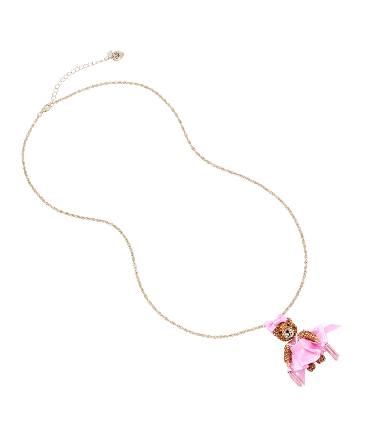Betsey Johnson Faux Stone Cheerleader Bear Pendant Necklace In Pink