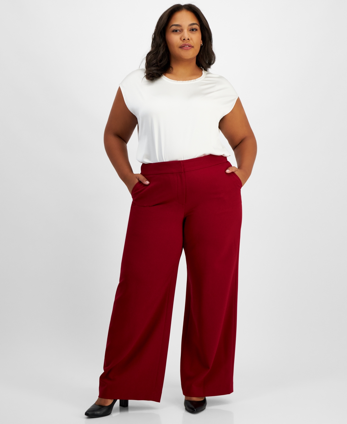Plus Size Mid-Rise Wide-Leg Pants - Eucalyptus