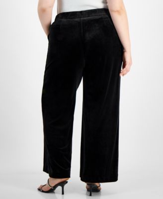 Plus Size Velvet Mid-Rise Wide-Leg Pants