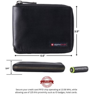 Unisex RFID Safe Zipper Wallet Genuine Leather Zip Around Bifold