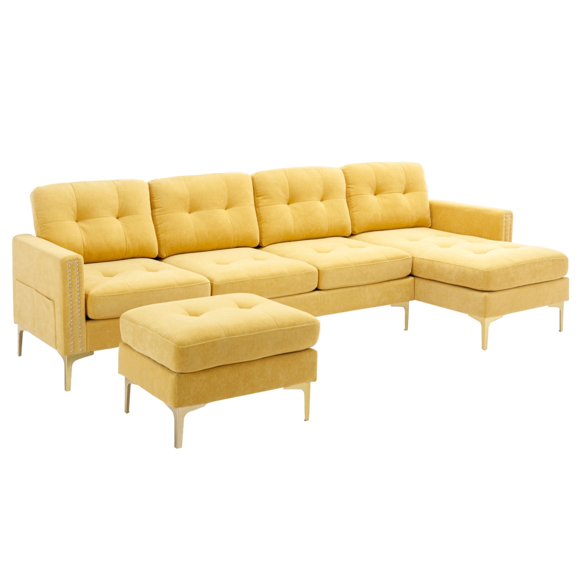 Streamdale Furniture 110" L-Shape Convertible Sectional Sofa with Ottoman