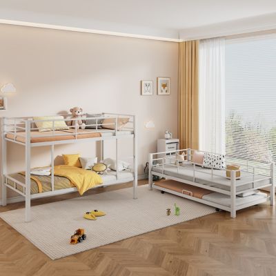 Twin Size Metal Triple Bunk Bed With Trundle