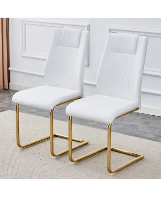 4 Modern Golden Leg Cushioned Chairs, White+PU