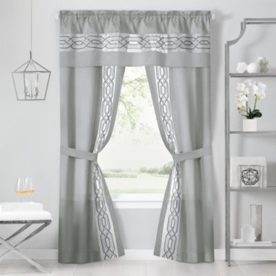 Pacifico 5 Piece Rod Pocket All In One Attached Semi Sheer Window Curtain Panels & Valance Set