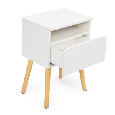 Streamdale Modern White Bedside Table with Drawers and Shelves