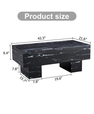 Streamdale Modern Black Coffee Table with Patterns, 43.3"x21.6"x17.2"