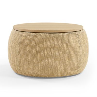 Round Storage Ottoman, 2 In 1 Function, Work As End Table And Ottoman, Natural (25.5"X25.5"X14.5")