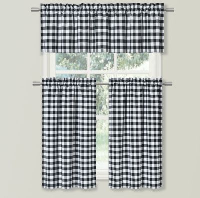 Country Farmhouse Plaid Checkered Gingham 3 Pc Kitchen Curtain Tier & Valance Set