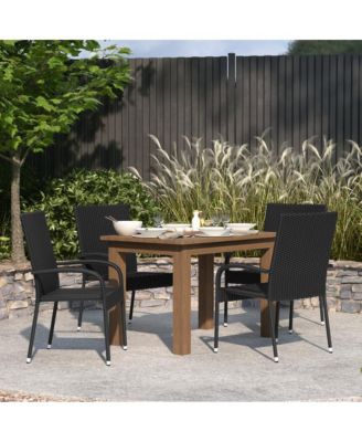 Set Of 4 Mathias Indoor/Outdoor Black Wicker Patio Chairs With Powder Coated Steel Frame, Comfortably Curved Back And Arms