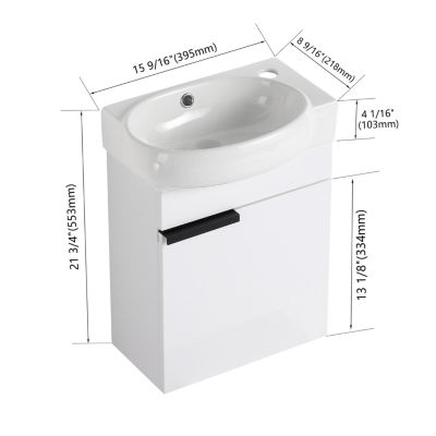 Soft Close Doors Bathroom Vanity With Sink, 16 Inch For Small Bathroom