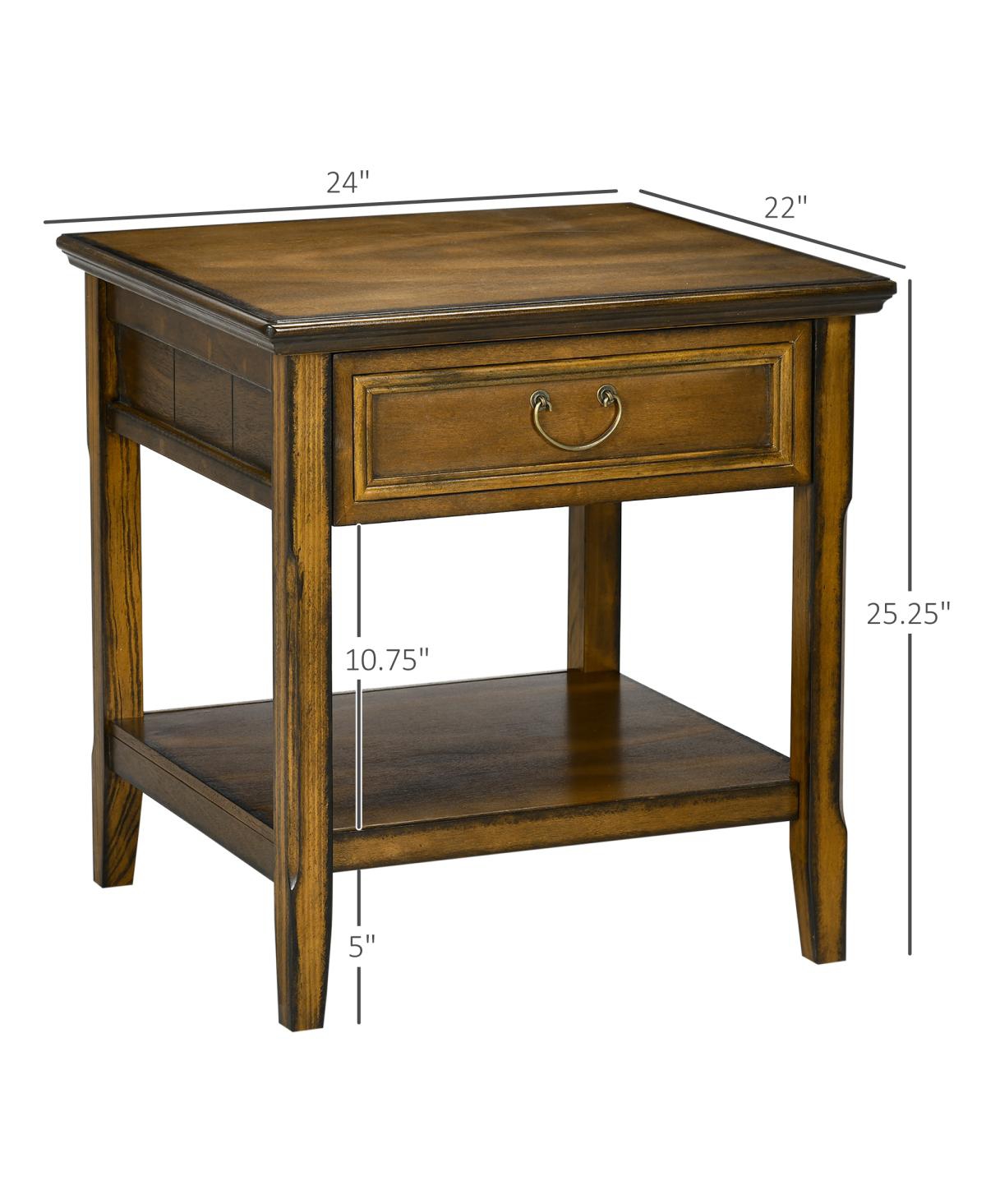 Streamdale Furniture Vintage Side Table with Storage and Drawer Shelf
