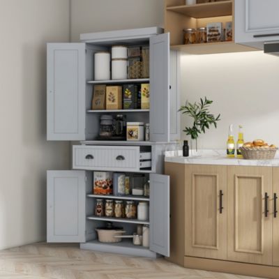 Freestanding 72&amp;#x22; Pantry Cabinet with Drawer and Adjustable Shelves for Kitchen Storage