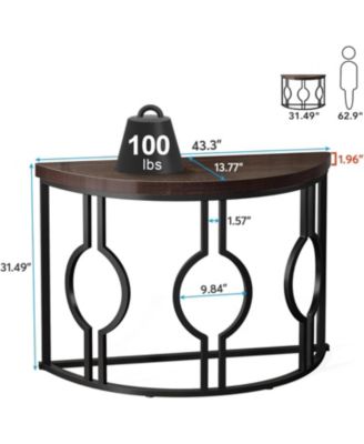 Industrial Half-Moon Console Table with Geometric Base and 43-Inch Semi-Circle Top, Accent Sofa Table for Entryway, Hallway or Living Room
