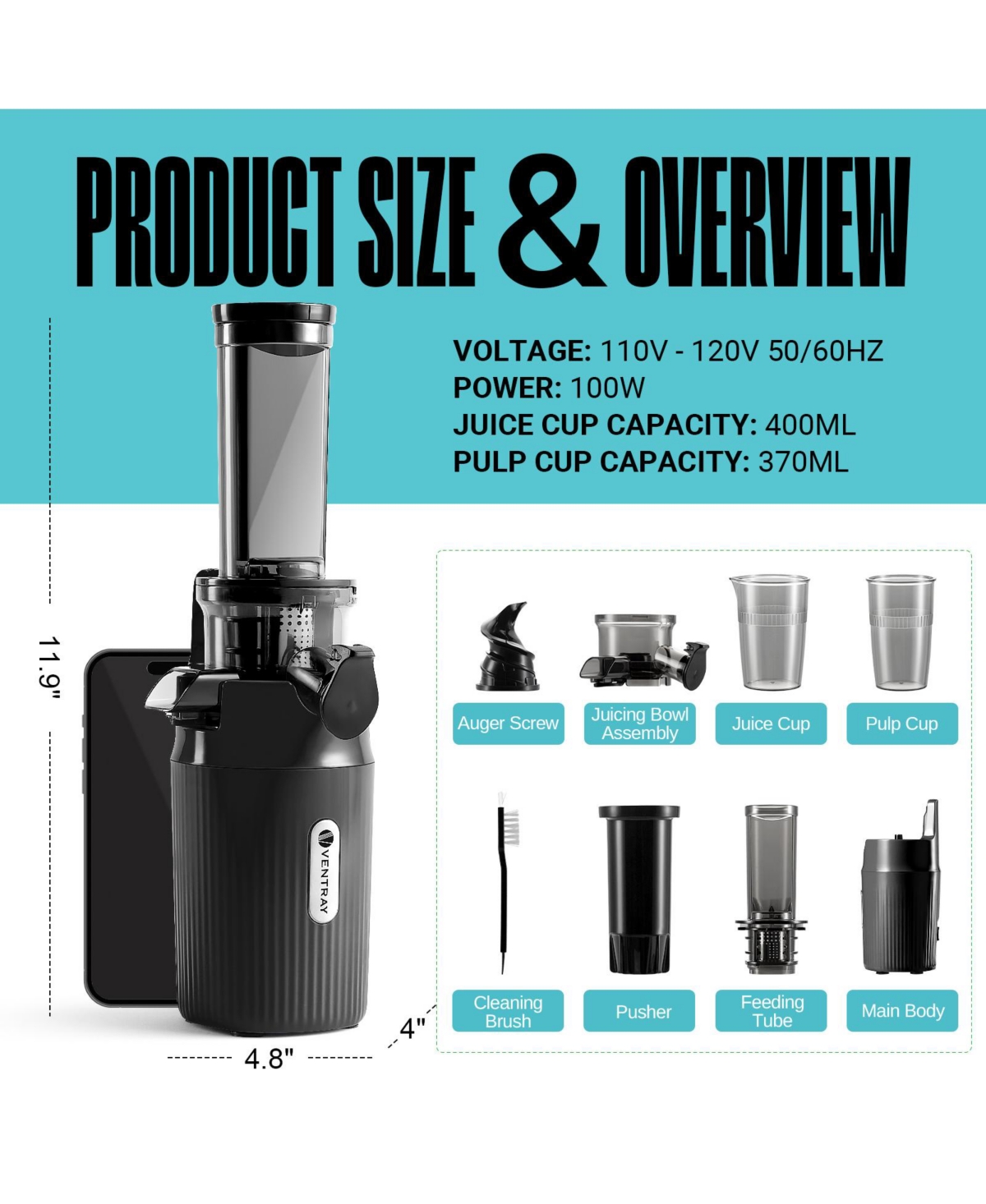 Essential Ginnie Juicer, Compact & Slow, Nutrient Dense