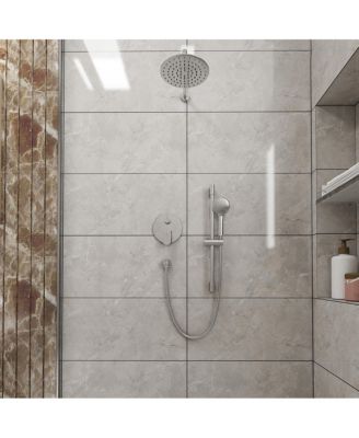 9" Wall Mounted Rainfall Shower System Set with Hanheld Spray & Slide Bar, Brushed Gold