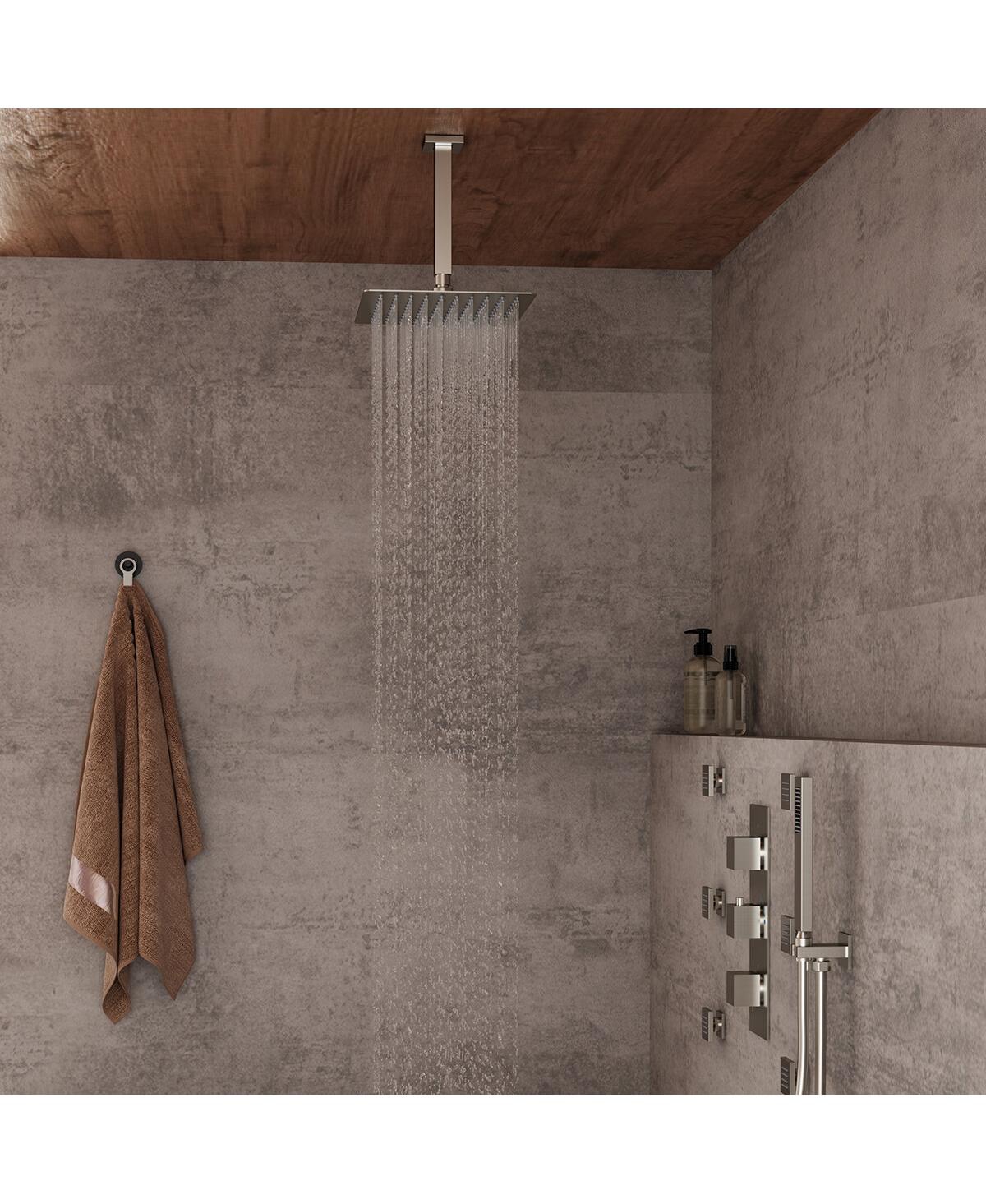 Mondawe Ceiling Mounted Thermostatic Shower System Set with Handheld Spray & 6 Body Jets, Brushed Gold