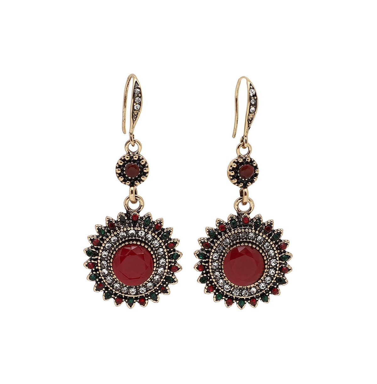 Sohi Women's Circular Drop Earrings In Red