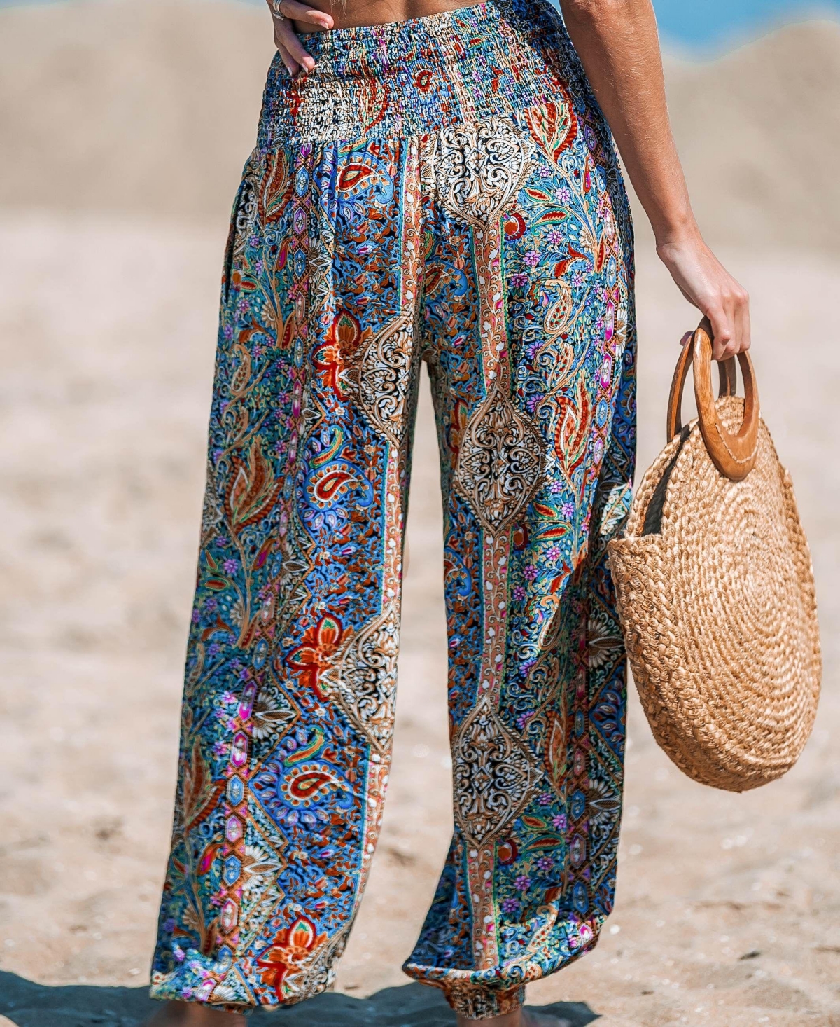Cupshe Women's Paisley Smocked Waist Tapered Leg Pants