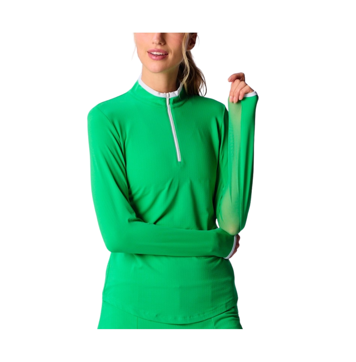 Women's G Lifestyle Long Sleeve Color Block Mock Neck Top - White