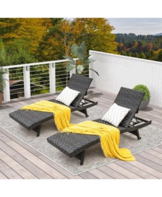 Folding Padded Rattan Patio Chaise Lounge with Adjustable Backrest and Quick Dry Foam